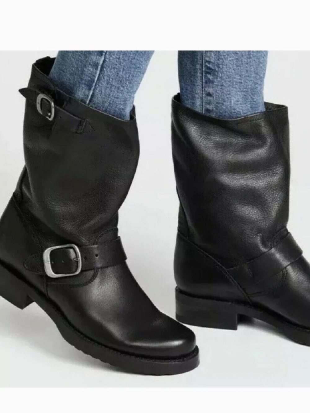 FRYE VERONICA BLACK LEATHER BUCKLE BIKER BOOTS SIZE 7B - Picture 3 of 13